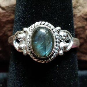 Labradorite gemstone silver ring size 9 #021